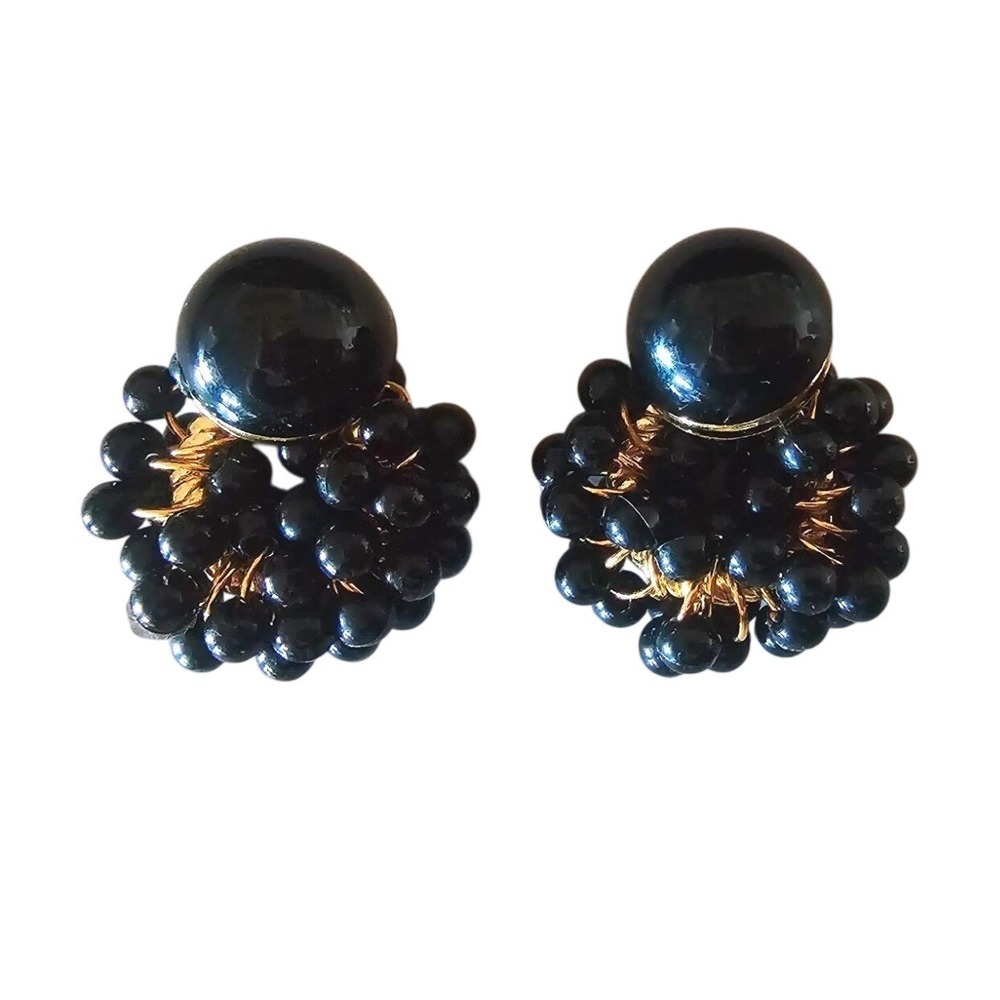 Vintage clip-on round‎ studs with dingle attachment black